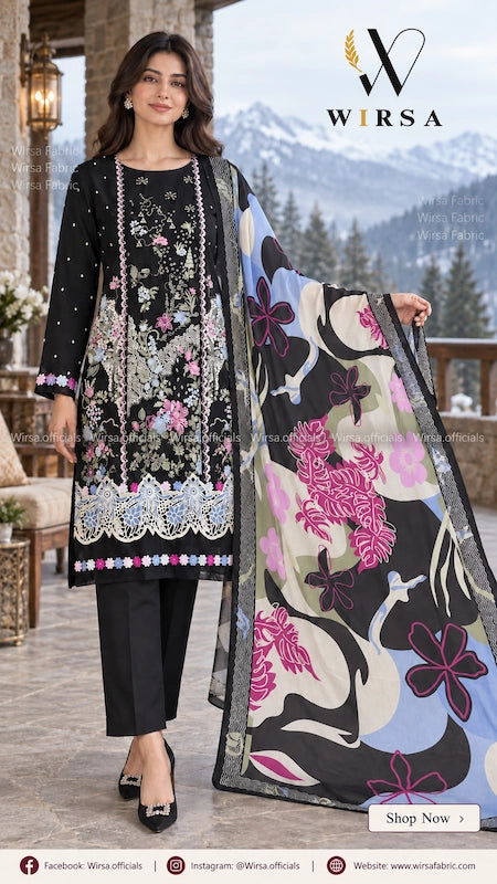Wirsa Regular Karandi Collection with Chiffon Dupatta - Design 5