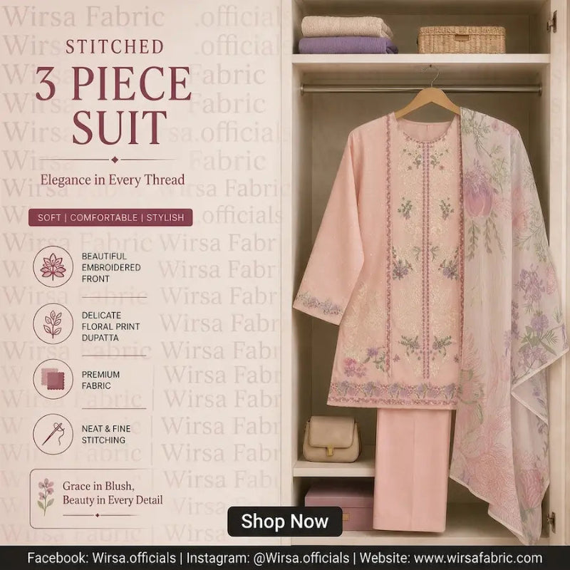 Detailed editorial flat lay of Nureh luxury embroidered lawn suit and dupatta