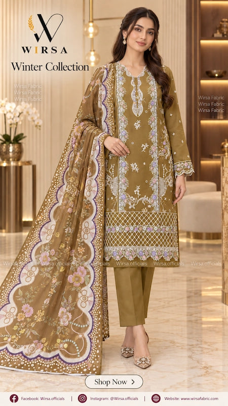 Wirsa Regular Karandi Collection with Chiffon Dupatta - Design 6
