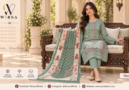 Nureh Winter Collection,luxury embroidered suite with chiffon dupatta