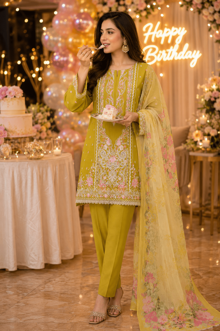 Nureh Riaz Arts Luxury Embroidered 3pc - Design 27 - Unstitched 3Pc - wirsa fabric