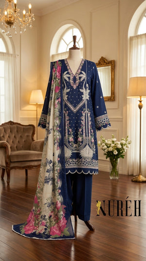 Nureh Riaz Arts Luxury Embroidered 3pc - Design 23